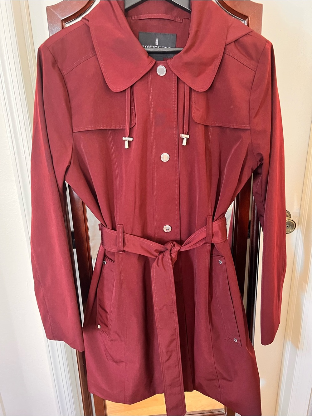 London Fog Burgundy Trench Coat with Tie Waist
